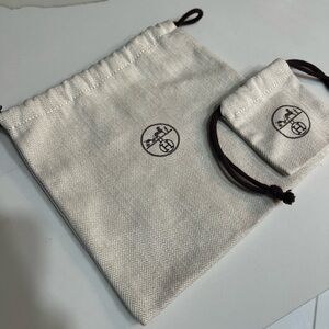 Authetic Hermes Drawstring Dust Bag Size 8.5 X 8 Inches And  4x3.5 Belt/buckle